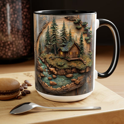 Hole In Wall Mug Evergreen Tree Print Wood Panel Effect Accent Mug