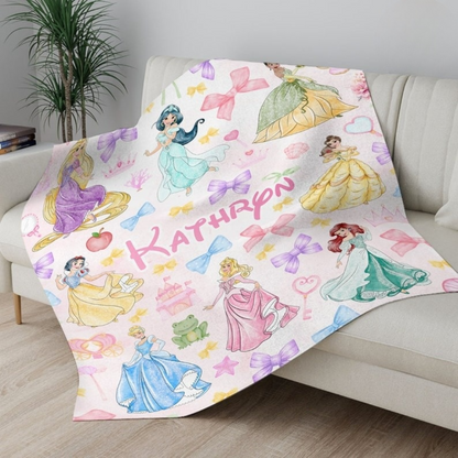 Personalized Watercolor Coquette Bows Disney Princess Blanket