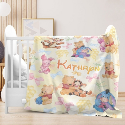 Personalized Watercolor Coquette Bows Disney Winnie The Pooh Blanket