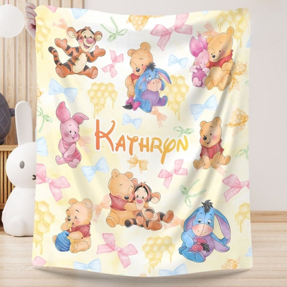 Personalized Watercolor Coquette Bows Disney Winnie The Pooh Blanket