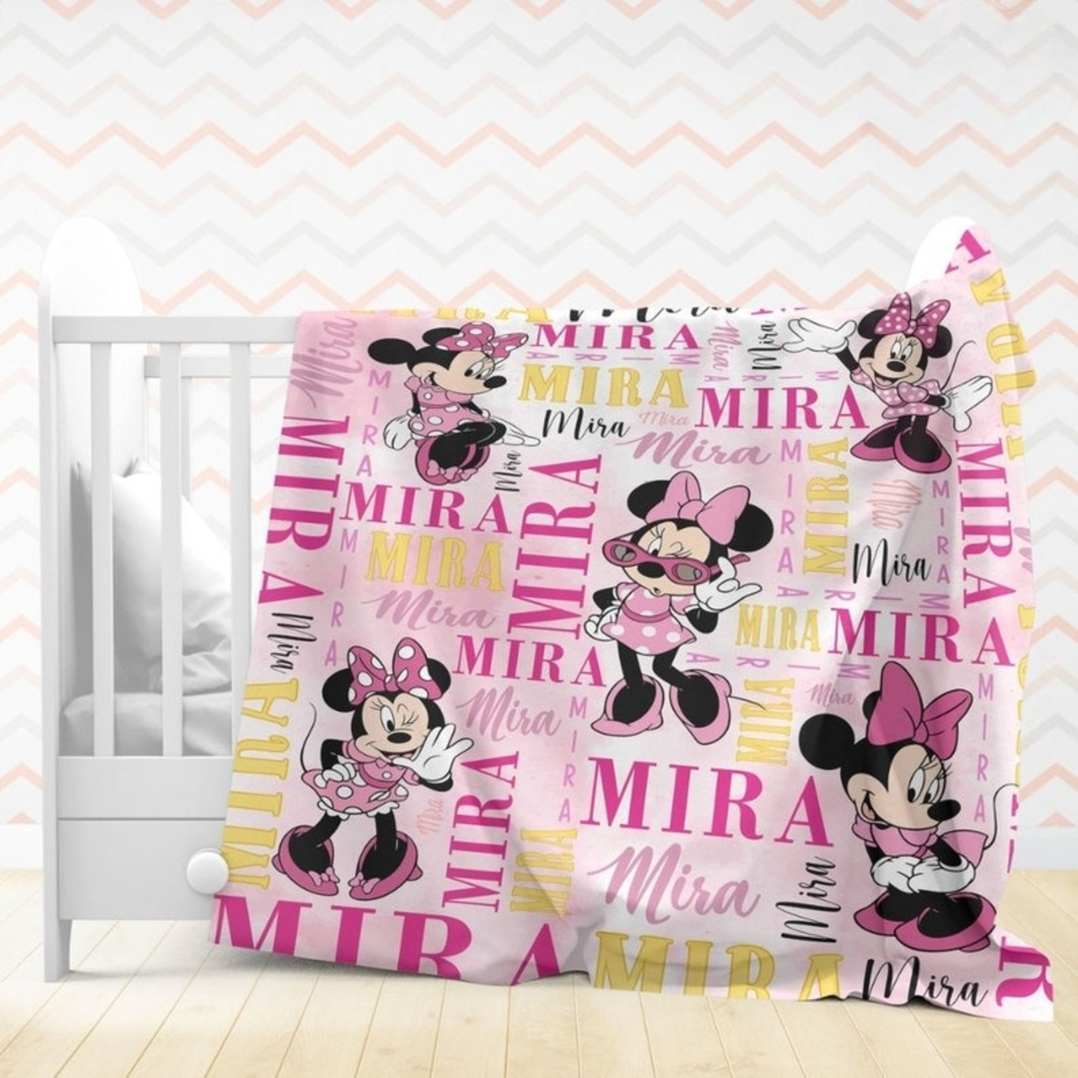 Personalized Watercolor Disney Minnie Mouse Blanket