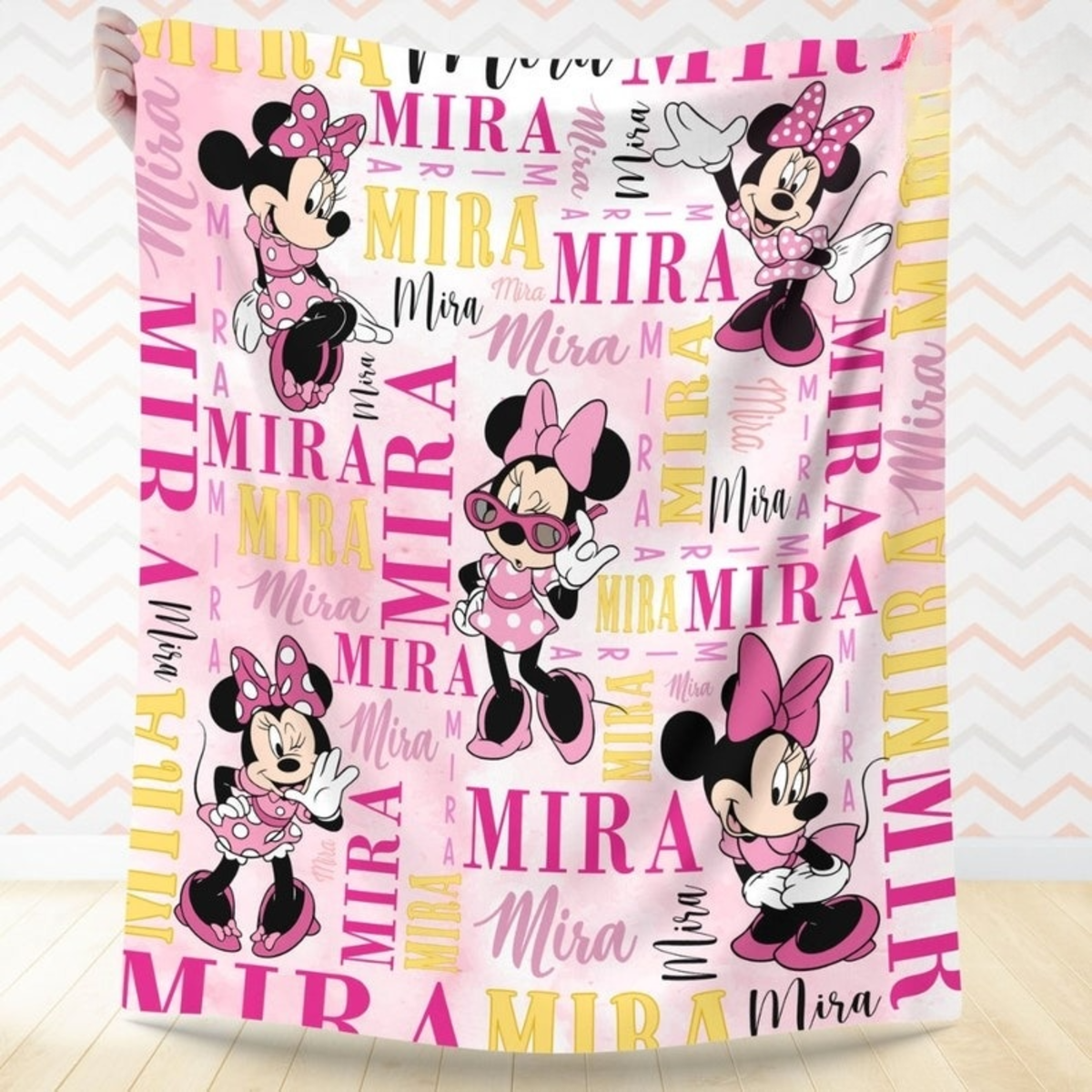 Personalized Watercolor Disney Minnie Mouse Blanket