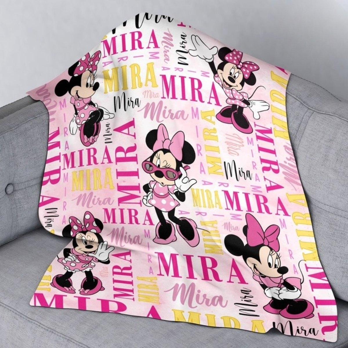 Personalized Watercolor Disney Minnie Mouse Blanket