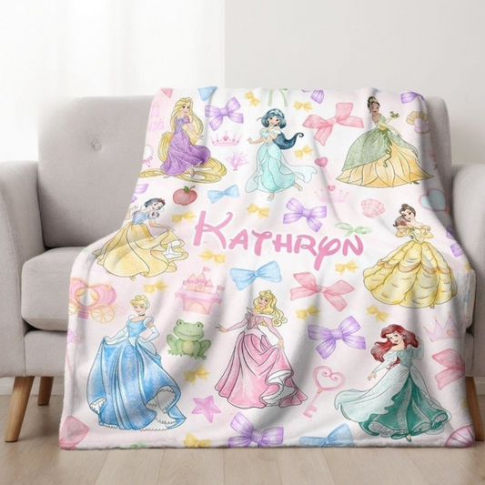 Personalized Watercolor Coquette Bows Disney Princess Blanket