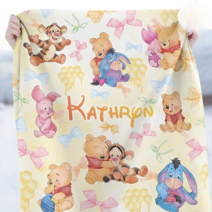 Personalized Watercolor Coquette Bows Disney Winnie The Pooh Blanket