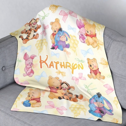 Personalized Watercolor Coquette Bows Disney Winnie The Pooh Blanket