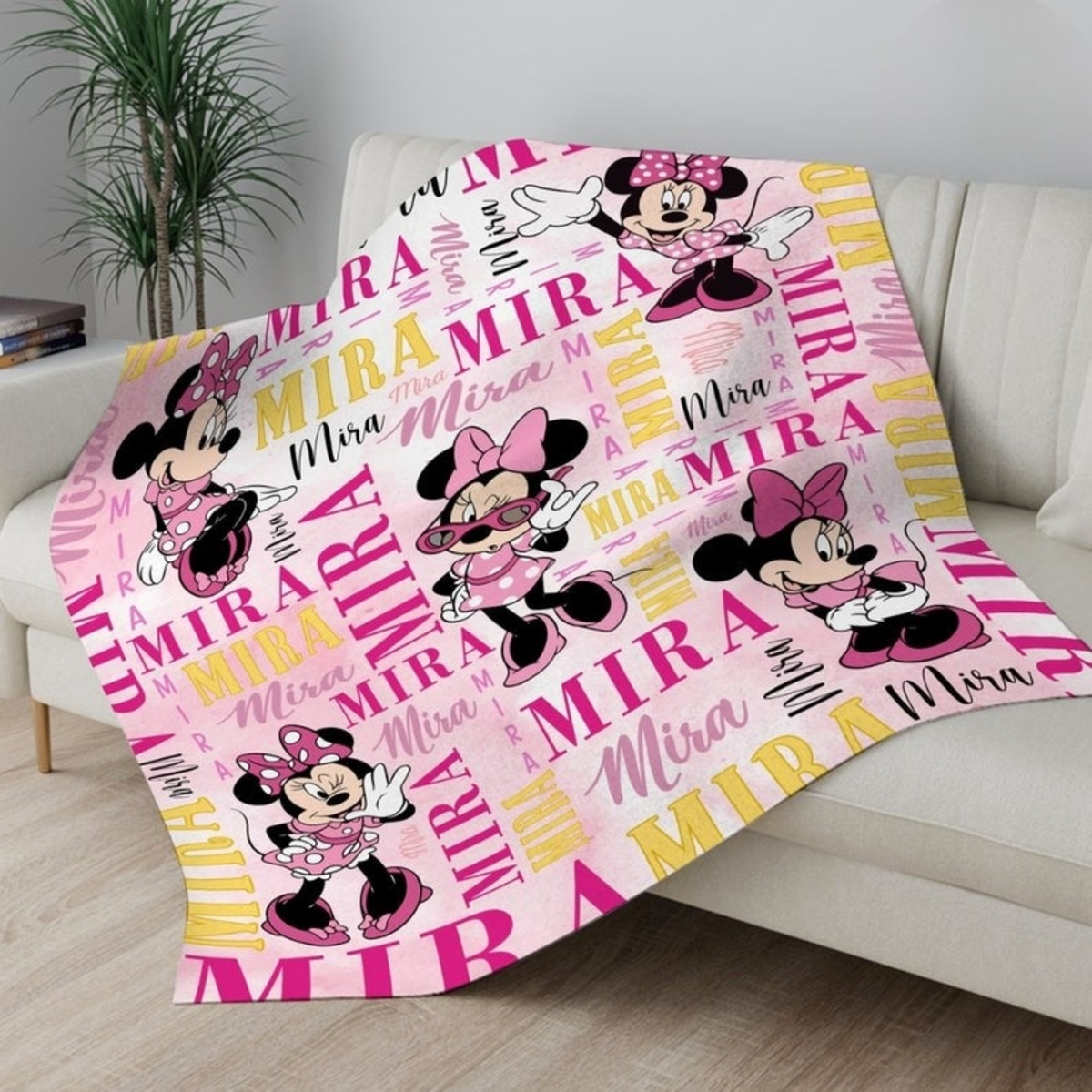 Personalized Watercolor Disney Minnie Mouse Blanket