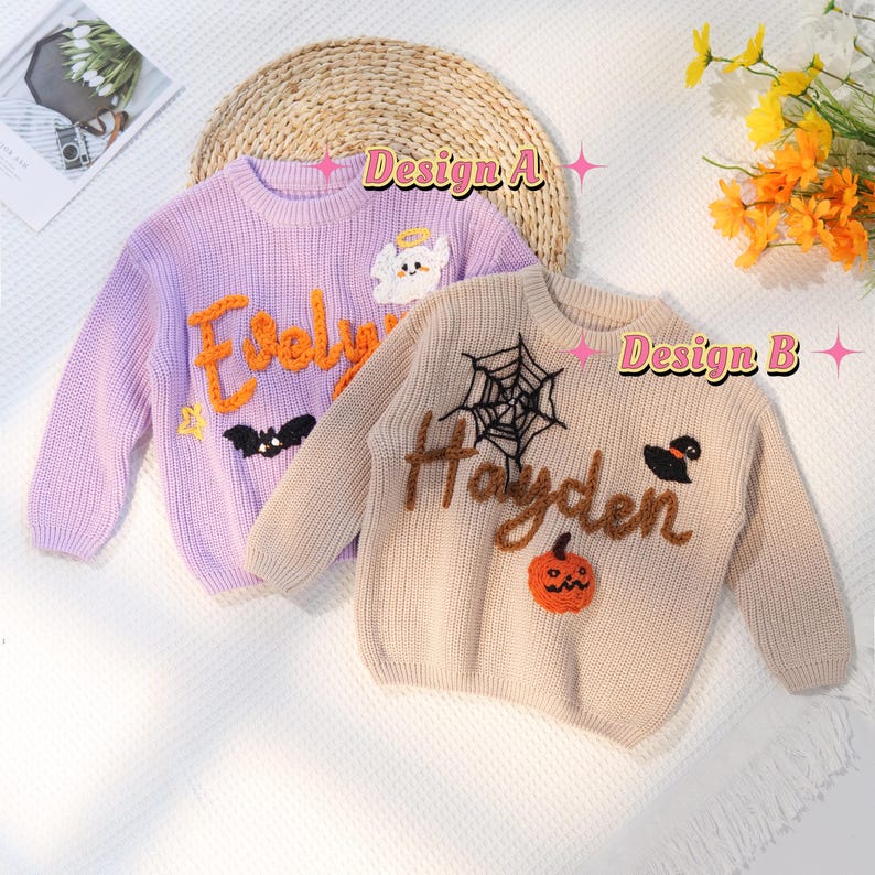 Happy Halloween Personalized Embroidered Name Baby Sweater