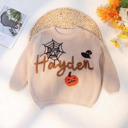 Happy Halloween Personalized Embroidered Name Baby Sweater