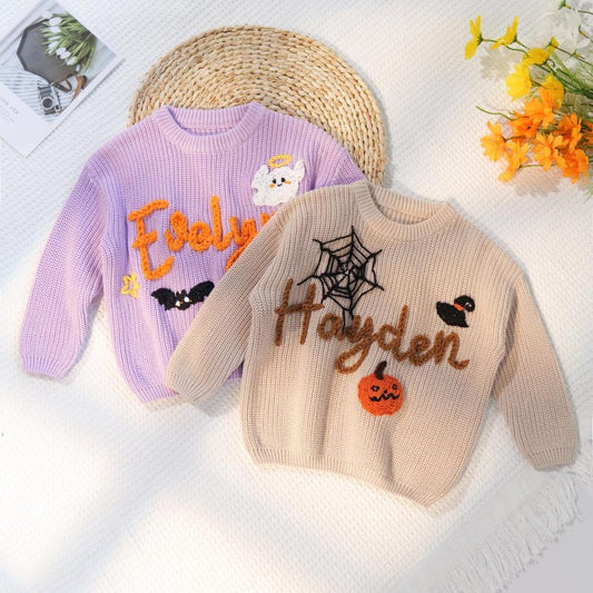 Happy Halloween Personalized Embroidered Name Baby Sweater