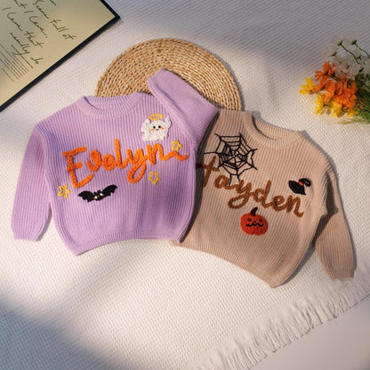 Happy Halloween Personalized Embroidered Name Baby Sweater