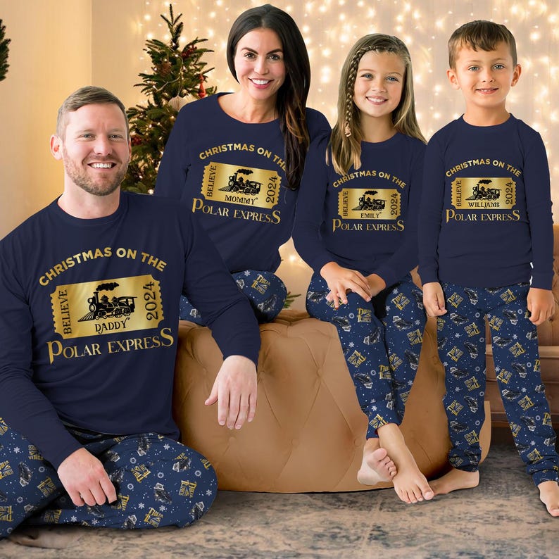 Custom The Polar Express Inspired Pajamas Set Family Matching Pajamas Set - Version 2