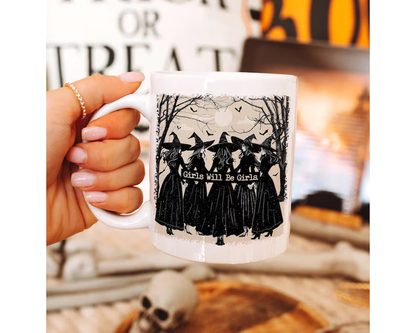 Girls Will Be Girls Witchy Halloween White Mug