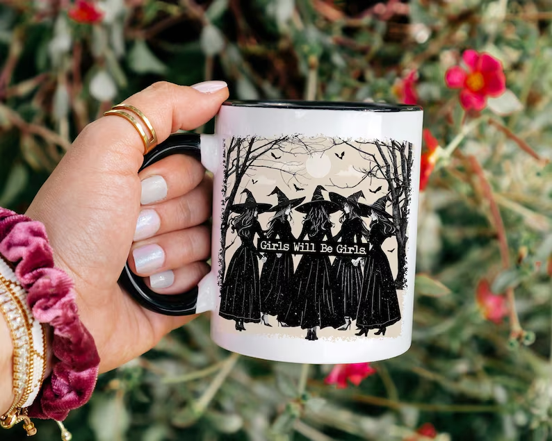 Girls Will Be Girls Witchy Halloween White Mug