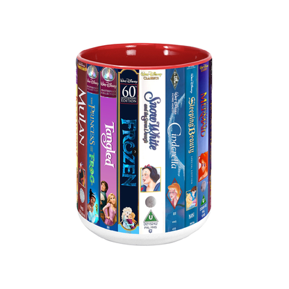 Classic Childhood Cartoon VHS Tapes Collection Red Accent Mug