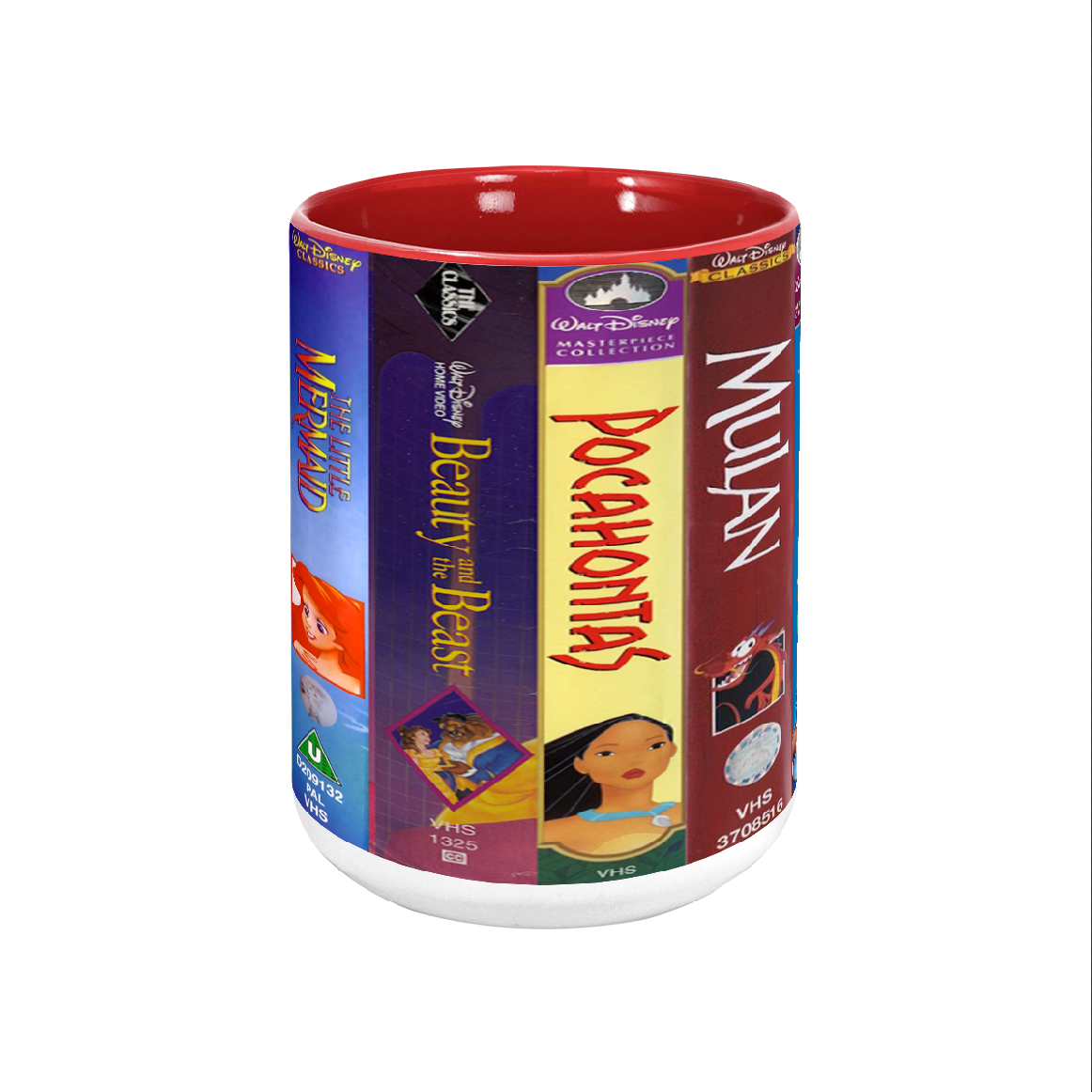 Classic Childhood Princess Cartoon Movies VHS Tapes Red Accent Mug