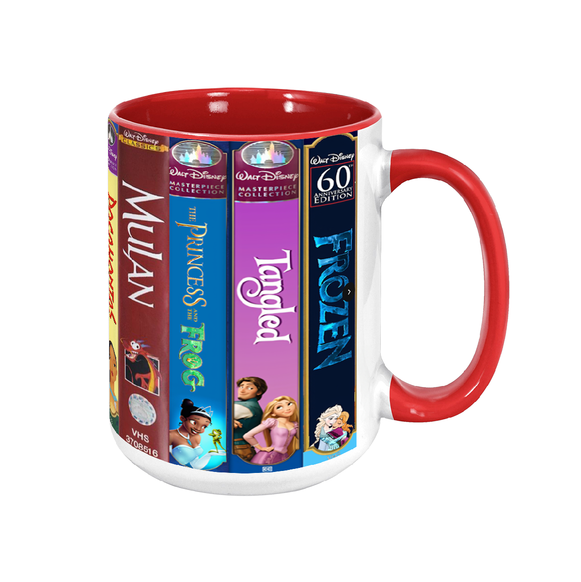 Classic Childhood Princess Cartoon Movies VHS Tapes Red Accent Mug