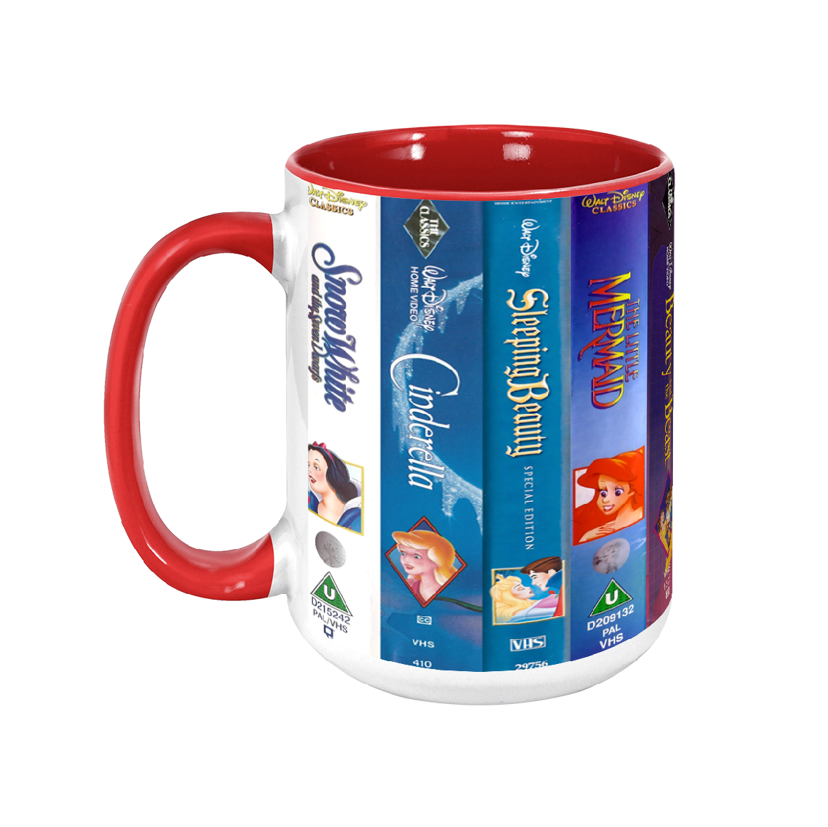 Classic Childhood Princess Cartoon Movies VHS Tapes Red Accent Mug