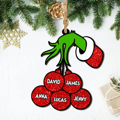 Grinch Ball Familly Custom Name Acrylic Ornament Christmas