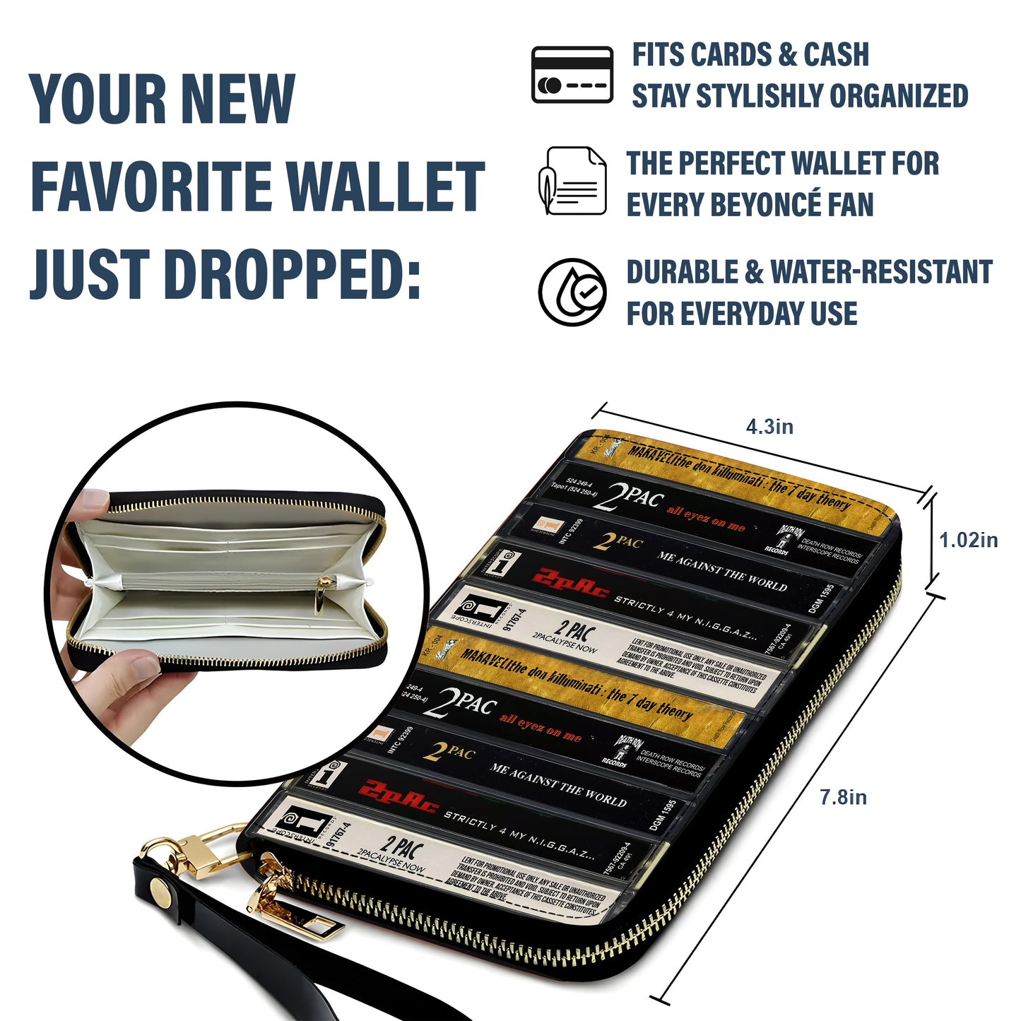 Tupac Albums Cassette Vintage Leather Long Wallet