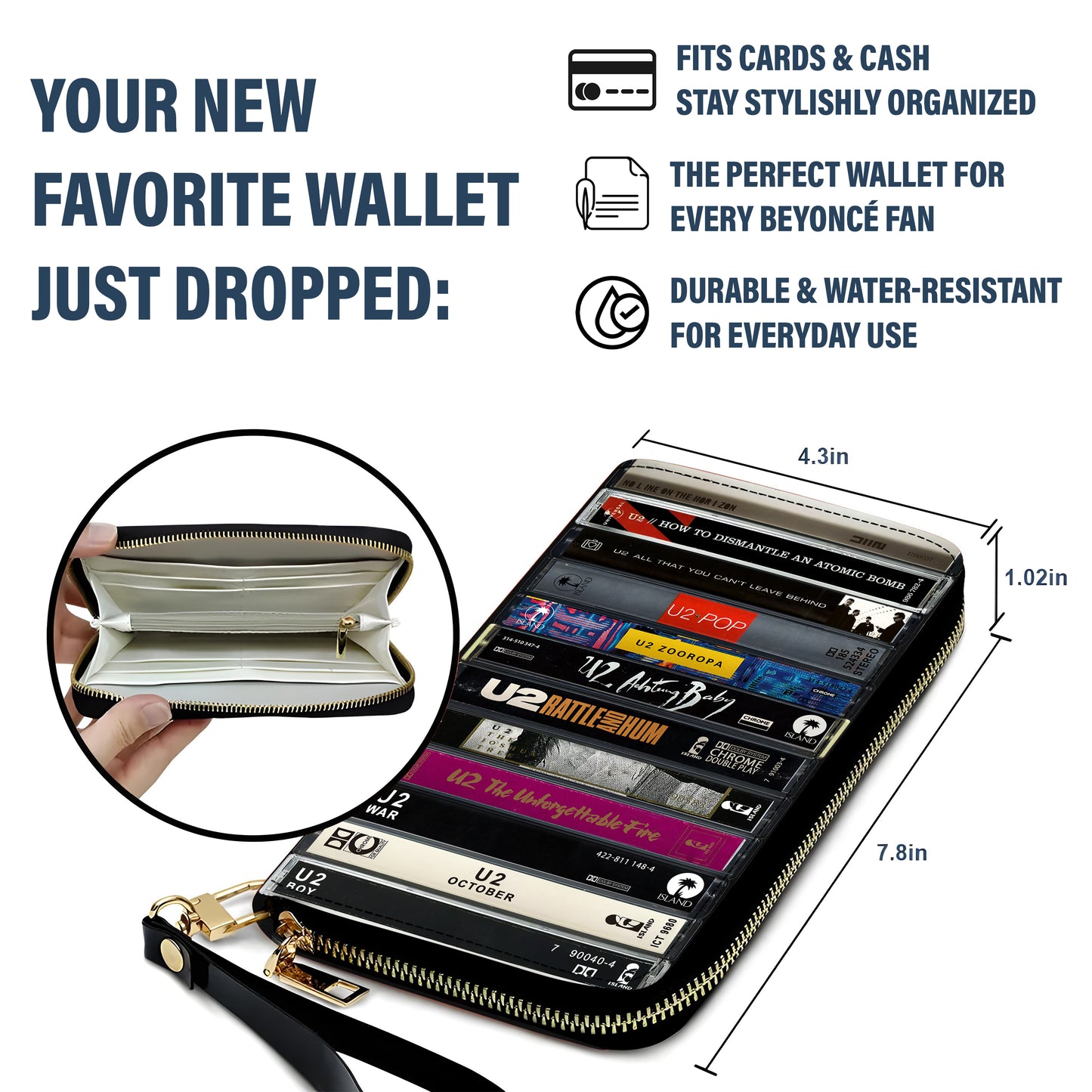 U2 Albums Cassette Vintage Leather Long Wallet