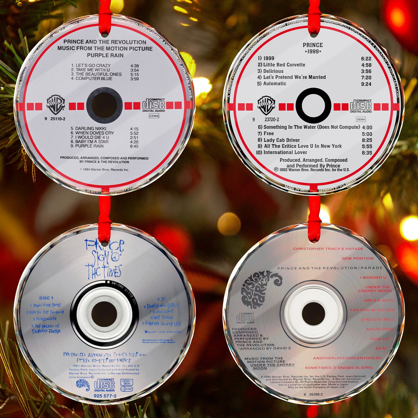 Prince Albums CD Glass Ornaments Set