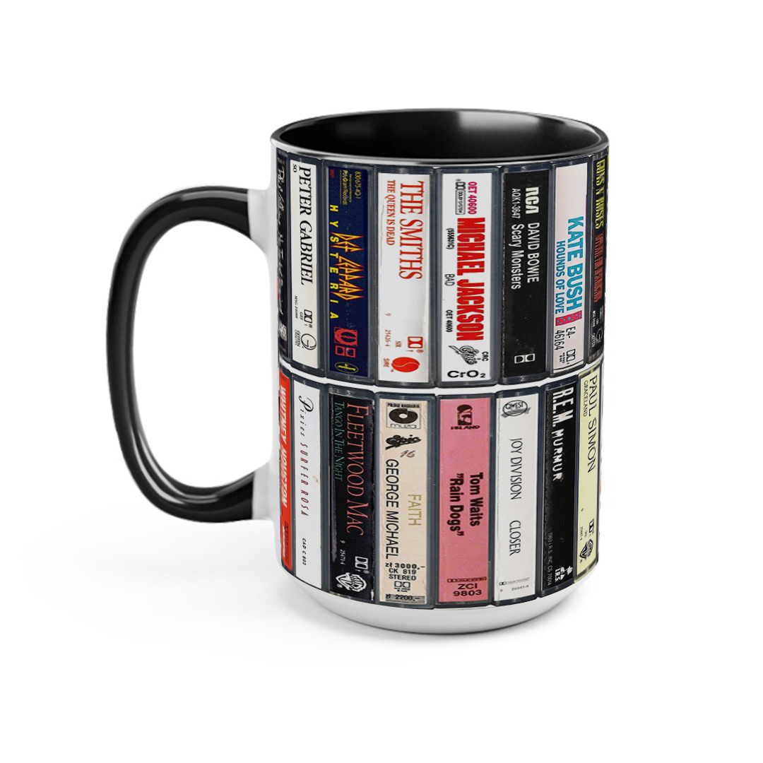 80s Music Albums Cassette Collection Retro Accent Edge-to-Edge Printed Mug