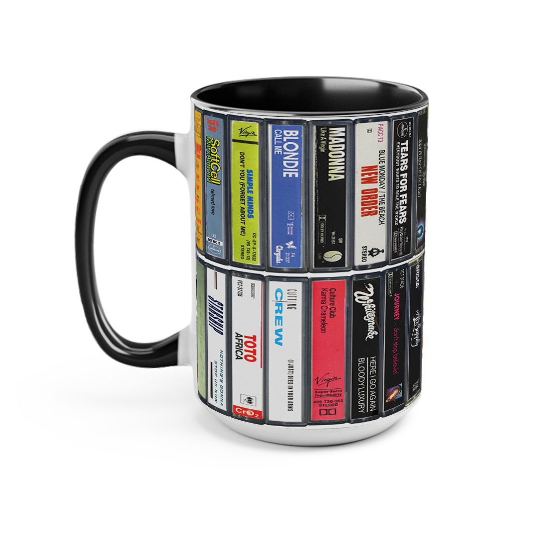 80s Singles Cassette Collection Retro Accent Edge-to-Edge Printed Mug