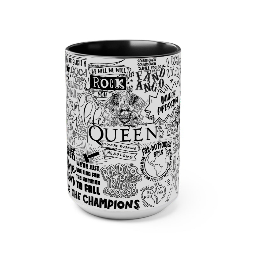 Queen Doodle Lyrics Accent Edge-to-Edge Printed Mug