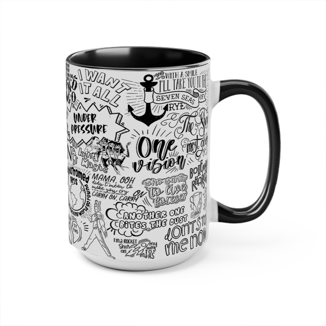 Queen Doodle Lyrics Accent Edge-to-Edge Printed Mug