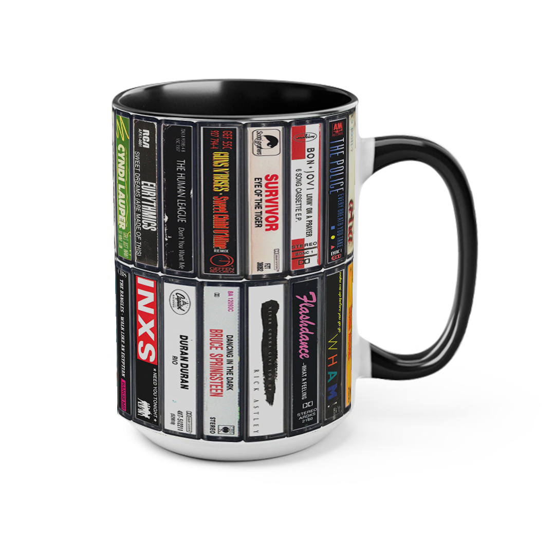 80s Singles Cassette Collection Retro Accent Edge-to-Edge Printed Mug