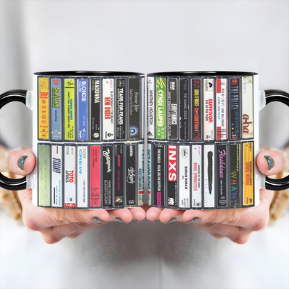 80s Singles Cassette Collection Retro Accent Edge-to-Edge Printed Mug