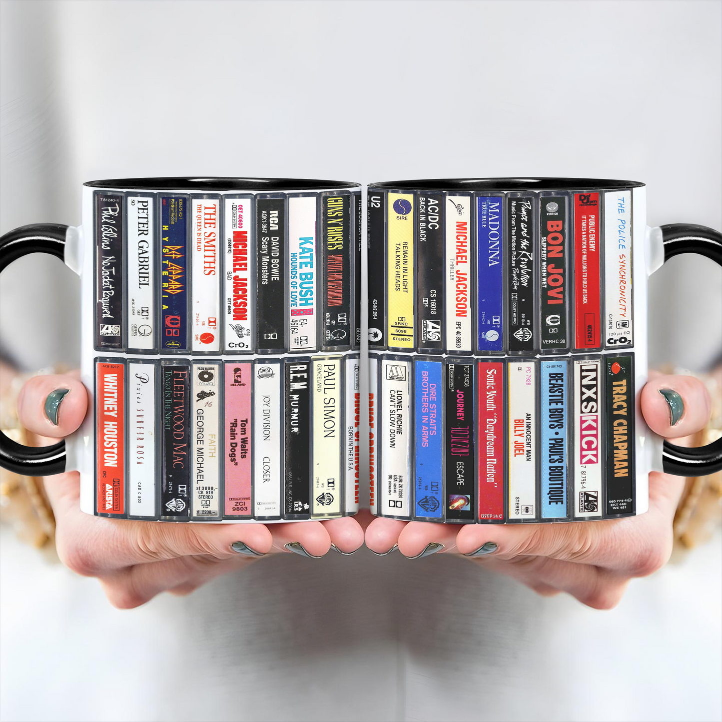 80s Music Albums Cassette Collection Retro Accent Edge-to-Edge Printed Mug