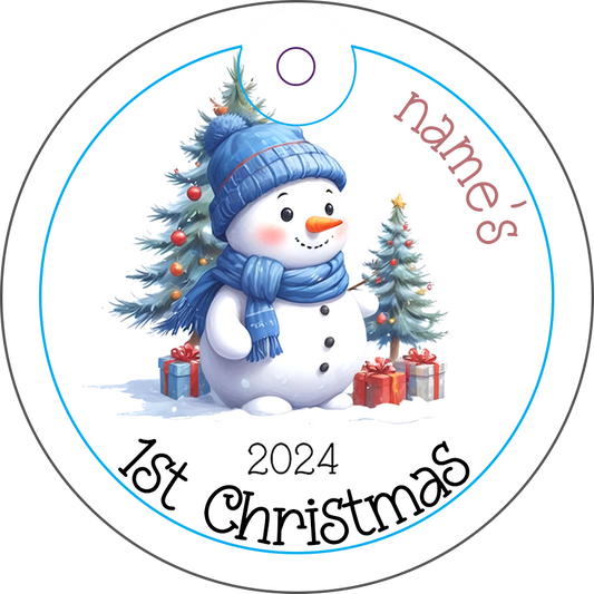 ornament!christmas!ceramic!snowman-baby-keepsake-round