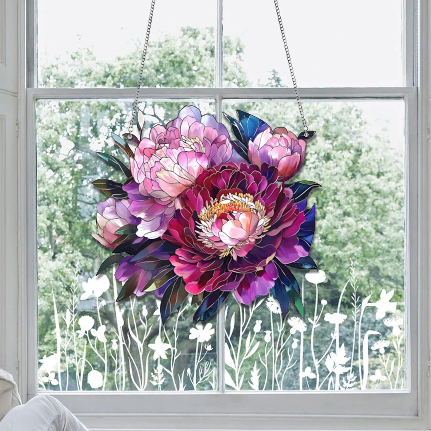 Peonies flowers Acrylic Window Decor, Flowers Acrylic Window Hanging Art Decoration