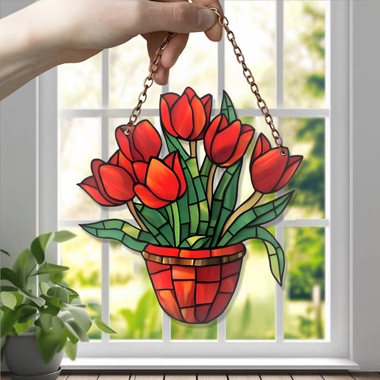 Red Rose Flower Garden Acrylic Window Hanging, Flower Home Decor, Flower Kitchen Decor, Flower Lover Gift, Hippie Lover’s , Garden Decor