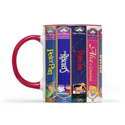 Classic Childhood Cartoon VHS Tapes Red Accent Mug
