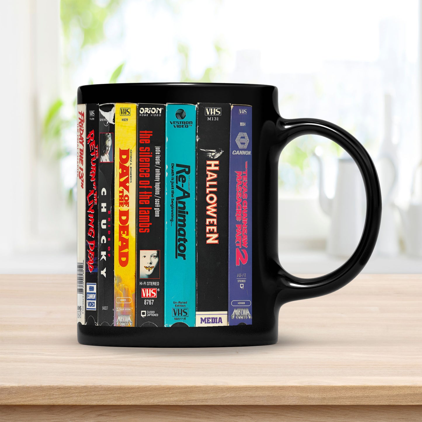 VHS Tape Halloween Movies Nostalgic Black Mug - Horror Movie Version 2