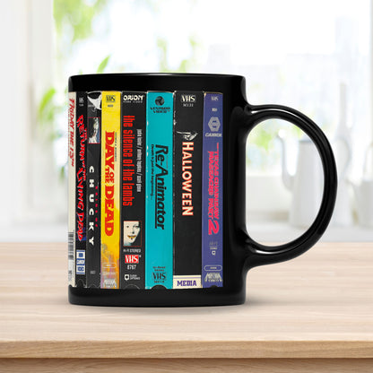 VHS Tape Halloween Movies Nostalgic Black Mug - Horror Movie Version 2