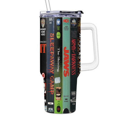 Retro Horror Movies VHS Tape 40Oz Tumbler - White Handle Version 2
