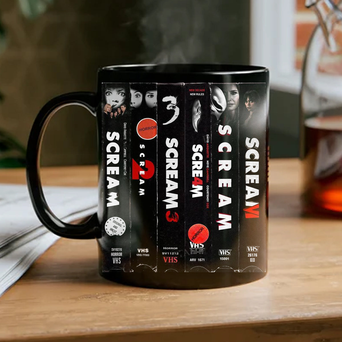 VHS Tape Halloween Movies Nostalgic Black Mug - Scream Character Horror